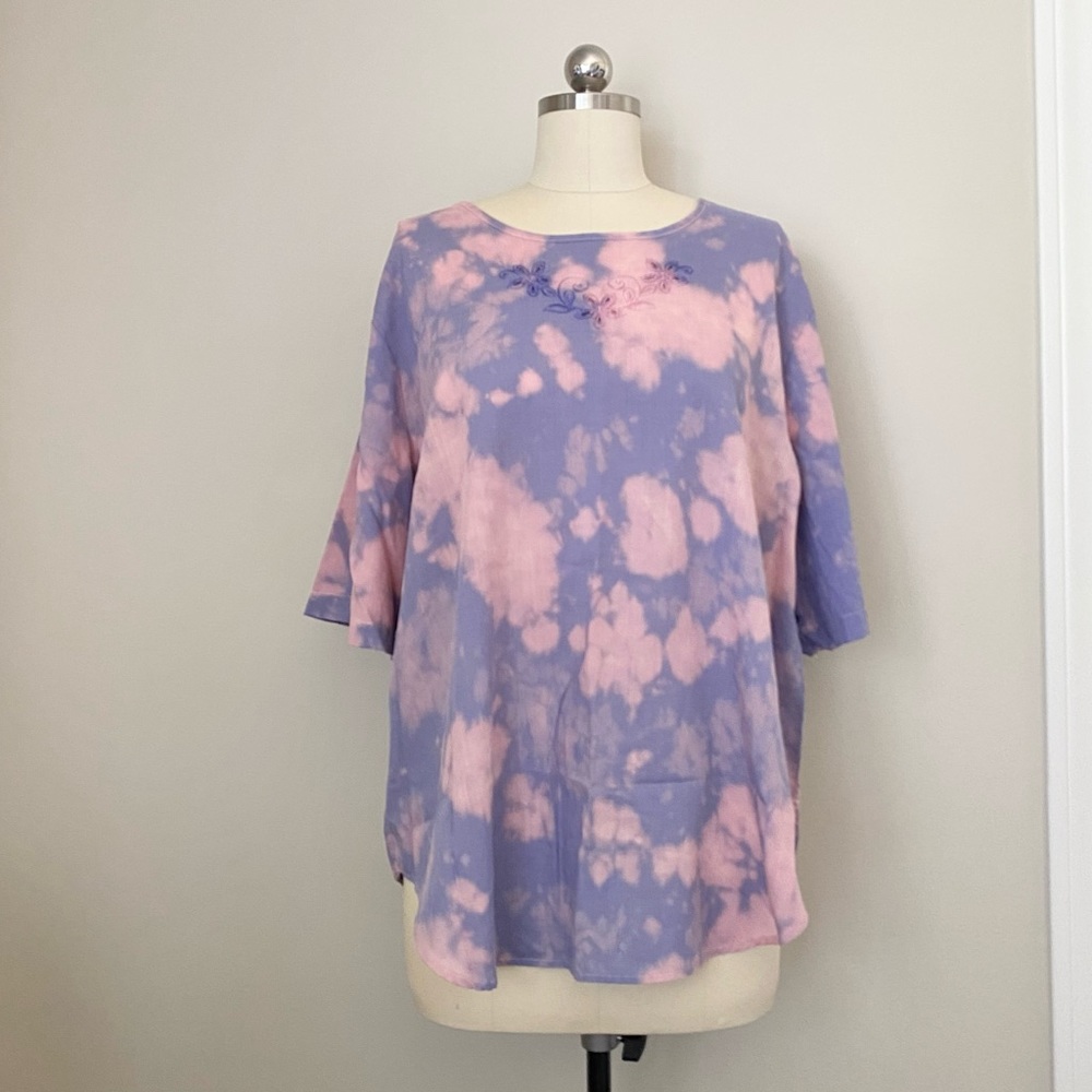 Vintage Lavender and Pink Tie-Dye Short Sleeve Top